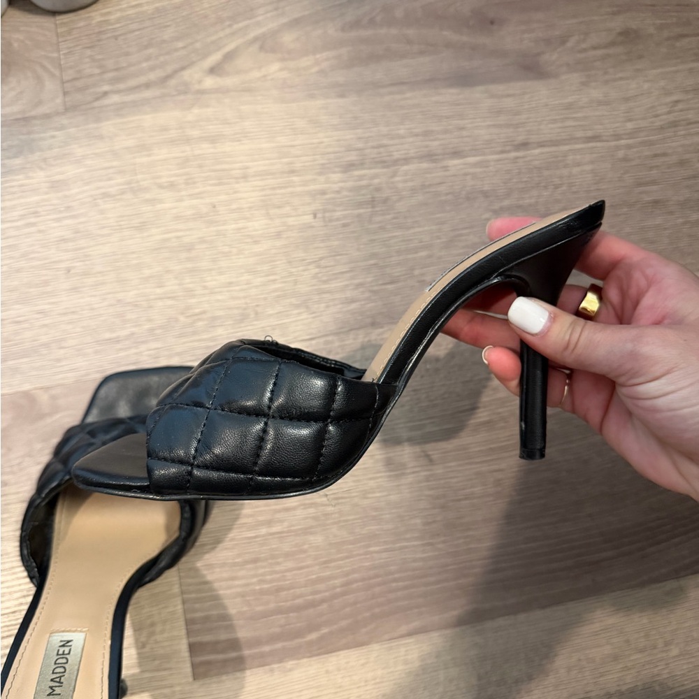 Steve Madden Black Quilted Open-Toe Stiletto Mule